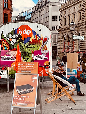 ÖDP-Bauwagen in Leipzig
