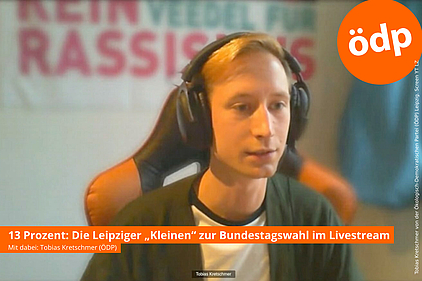 Tobias Kretschmer (ÖDP) beim Livestream der Kleinparteien der Leipziger Zeitung