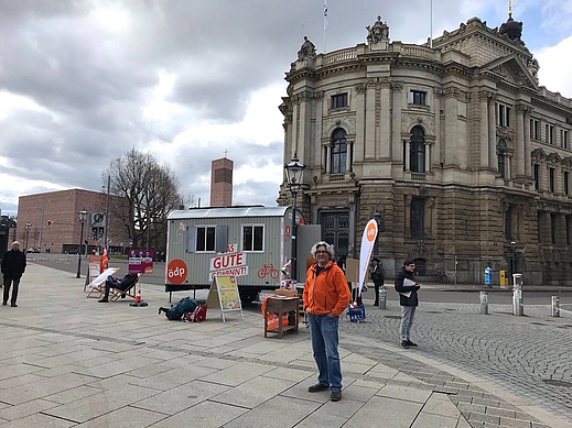 ÖDP-Bauwagen in Leipzig