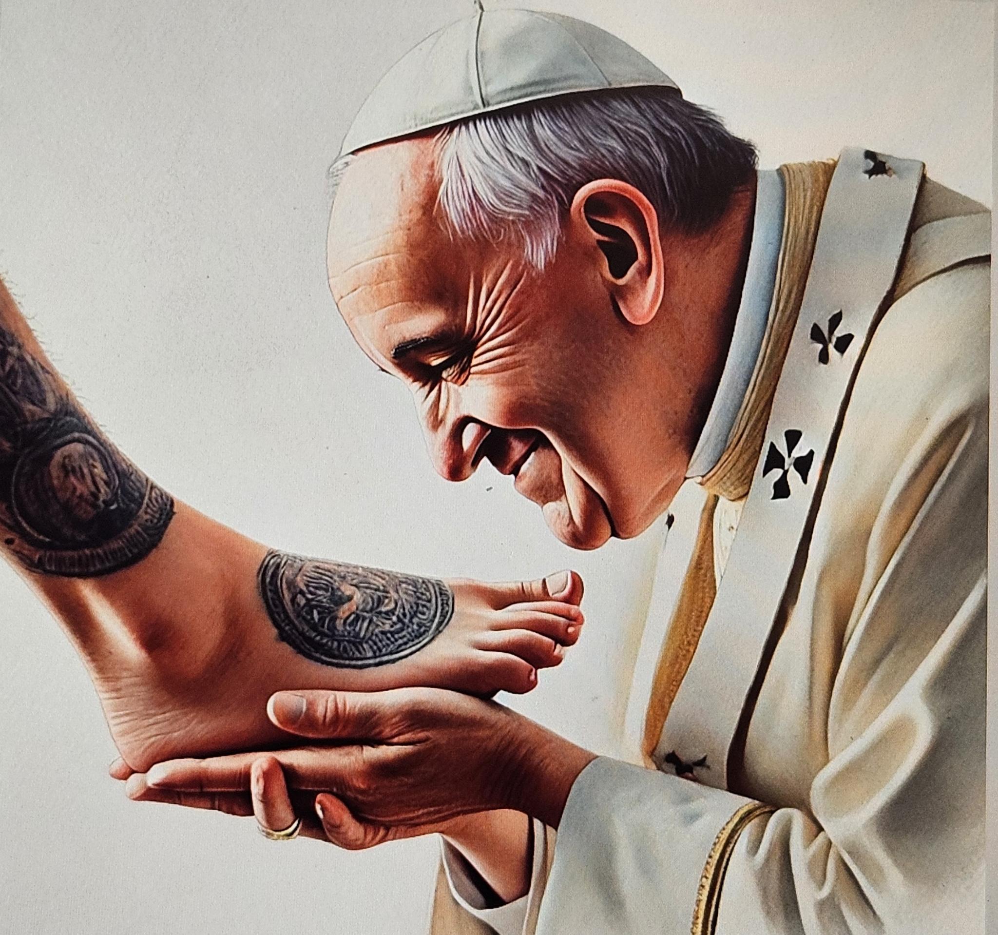 Papst Franziskus bei Fußwaschung (KI-generiert)